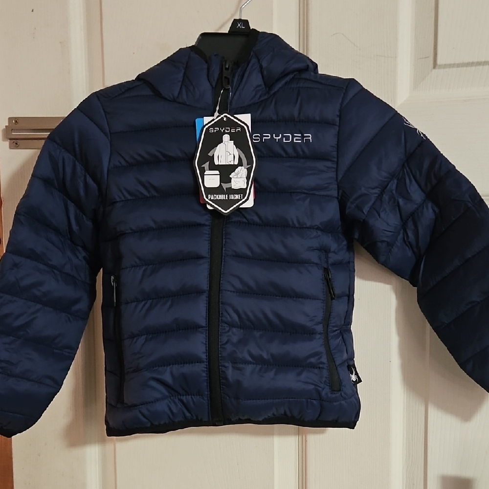 SPYDER BOYS PACKABLE PUFFER COAT: NAVY: NEW WITH TAGS: SIZE 4